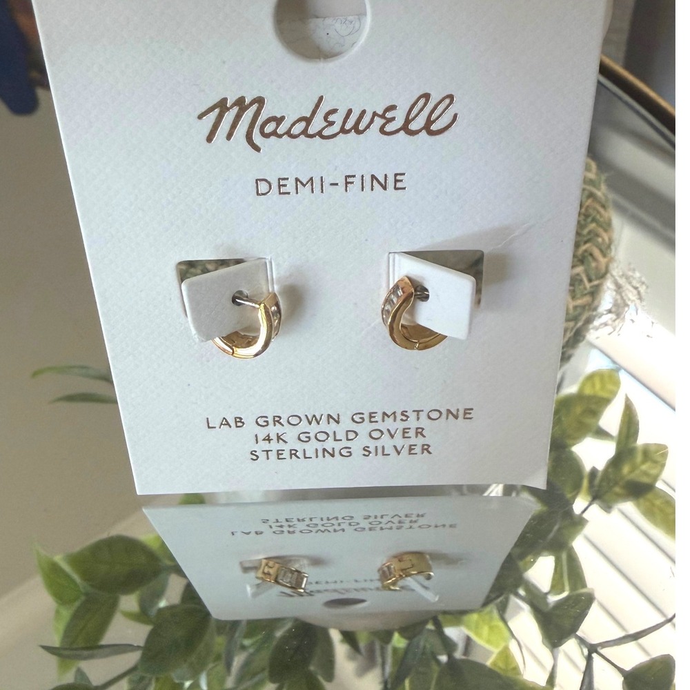 Madewell Demi-Fine 14K Gold Over Sterling Silver Baguette Huggie Earrings NX262